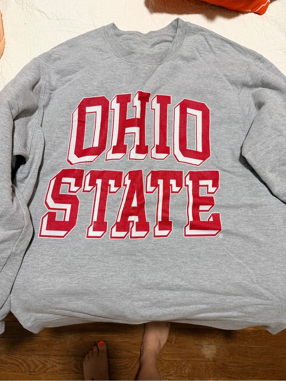 Ohio State Gray Crewneck Sweatshirt with Red Logo
